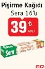 SERA KESİLMİŞ PİŞİRME KAĞIDI 16'LI fiyat ve kampanya bilgisi